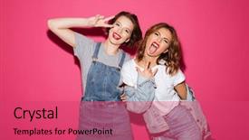  Presentation with friends - Theme featuring friends standing isolated over pink background and a red colored foreground