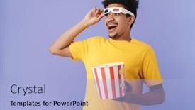  Presentation with movie popcorn - Presentation design featuring photo-of-excited-african-american background and a light blue colored foreground