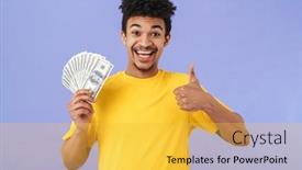  Presentation with african american - Slide deck with photo-of-excited-african-american background and a yellow colored foreground