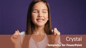  Presentation with photo - Cool new slide set with photo-of-excited-beautiful-girl backdrop and a red colored foreground