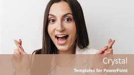  Presentation with good luck - Cool new slide set with photo-of-excited-businesswoman-posing backdrop and a coral colored foreground