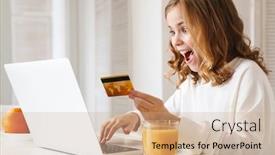  Presentation with credit card - Slide set featuring photo-of-excited-cute-girl background and a coral colored foreground