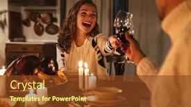  Presentation with christmas dinner - Beautiful PPT theme featuring photo-of-excited-cute-people backdrop and a tawny brown colored foreground