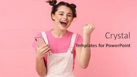  Presentation with nose - Presentation design consisting of photo-of-excited-nice-girl background and a coral colored foreground