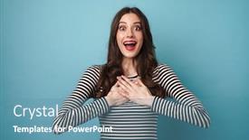  Presentation with photo - Amazing slides having photo-of-excited-nice-woman backdrop and a teal colored foreground