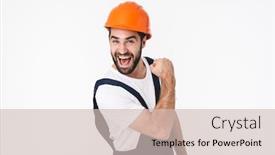  Presentation with photo - Beautiful PPT theme featuring photo-of-excited-positive-young backdrop and a soft green colored foreground