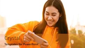  Presentation with video game - Slides featuring photo-of-excited-pretty-asian background and a gold colored foreground