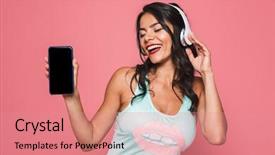  Presentation with photo display - Slides having photo of excited woman background and a coral colored foreground