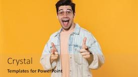  Presentation with eyeglasses - Audience pleasing presentation theme consisting of photo-of-excited-young-man backdrop and a yellow colored foreground