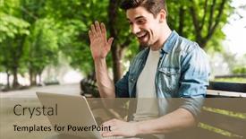  Presentation with man sitting bench - Amazing theme having photo-of-excited-young-man backdrop and a coral colored foreground