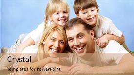  Presentation with members - PPT theme consisting of photo of family members smiling background and a coral colored foreground