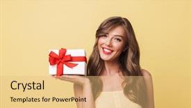  Presentation with brown and yellow - PPT theme consisting of photo of fascinating woman 20s background and a coral colored foreground