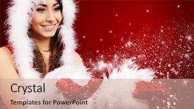  Presentation with christmas girl - Beautiful presentation theme featuring photo of fashion christmas girl backdrop and a coral colored foreground