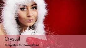  Presentation with girl christmas - Beautiful presentation theme featuring photo of fashion christmas girl backdrop and a coral colored foreground
