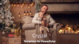  Presentation with silhouette of father and son - Presentation enhanced with photo of father with his son sitting in armchair by new year tree and fireplace background and a tawny brown colored foreground