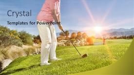  Presentation with photo - Colorful PPT theme enhanced with photo-of-female-senior-golfer backdrop and a light blue colored foreground