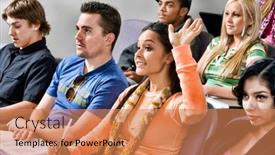  Presentation with photo - Presentation theme having photo-of-female-student-raising background and a coral colored foreground