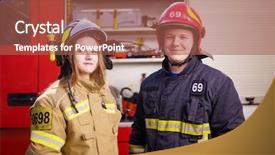  Presentation with fire women - Presentation theme with photo of firefighters women background and a red colored foreground