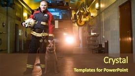  Presentation with hands holding - Audience pleasing PPT theme consisting of photo of fireman holding helmet backdrop and a tawny brown colored foreground