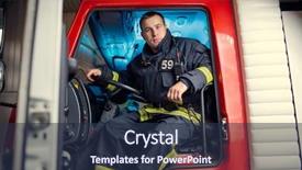  Presentation with fire truck - Audience pleasing slides consisting of photo of fireman man sitting backdrop and a tawny brown colored foreground