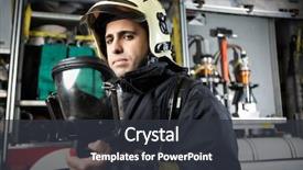  Presentation with fire truck - Cool new PPT theme with photo of fireman man backdrop and a dark gray colored foreground