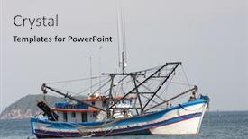  Presentation with fishing boat - Presentation design featuring photo of fishing boat background and a light gray colored foreground