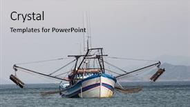  Presentation with fishing boat - PPT theme enhanced with photo of fishing boat background and a  colored foreground