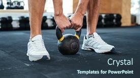  Presentation with weight - Colorful PPT theme enhanced with photo of fitness hands and weight preparing to raise cropped backdrop and a tawny brown colored foreground