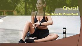  Presentation with smartwatch - Audience pleasing presentation theme consisting of photo-of-focused-beautiful-sportswoman backdrop and a tawny brown colored foreground
