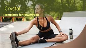  Presentation with exercise mat - Presentation theme featuring photo-of-focused-beautiful-sportswoman background and a tawny brown colored foreground