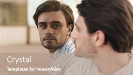  Presentation with mirror - PPT layouts consisting of looking at himself in mirror background and a coral colored foreground