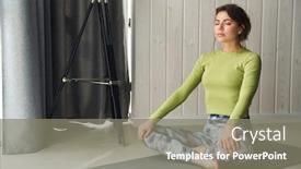  Presentation with exercises - Slide deck with photo-of-focused-young-woman background and a gray colored foreground