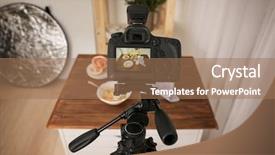  Presentation with photo display - Slides with photo of food on camera display while shooting background and a coral colored foreground