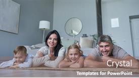  Presentation with family photo - Presentation theme with photo-of-four-members-adopted background and a coral colored foreground