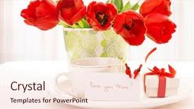  Presentation with happy mothers day - Beautiful PPT theme featuring photo of fresh red tulip backdrop and a lemonade colored foreground