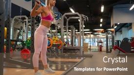  Presentation with barbell - Audience pleasing slide deck consisting of photo of full-length blonde standing with barbell on her shoulders in gym backdrop and a violet colored foreground