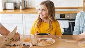  Presentation with family photo - PPT theme with photo-of-funny-pretty-girl background and a coral colored foreground