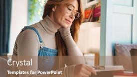  Presentation with reading table - Colorful slide set enhanced with photo-of-ginger-mature-woman backdrop and a coral colored foreground