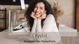  Presentation with terminal - Audience pleasing slide set consisting of photo of girl happy excited buyer in cafe standing near terminal backdrop and a light gray colored foreground