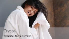  Presentation with photo show - Colorful presentation theme enhanced with photo-of-gorgeous-brunette-woman backdrop and a light gray colored foreground