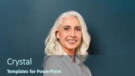  Presentation with old photo - PPT theme with photo of gorgeous mature old woman standing isolated over dark blue background wall looking camera background and a ocean colored foreground