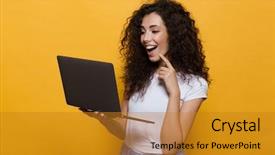  Presentation with yellow and black - Presentation design consisting of photo of gorgeous woman 20s background and a gold colored foreground