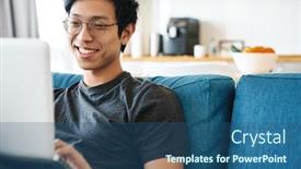  Presentation with cheerful - Slide deck consisting of photo-of-handsome-cheerful-asian background and a ocean colored foreground