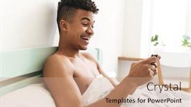  Presentation with mobile games - Slide set enhanced with photo-of-handsome-emotional-young background and a coral colored foreground