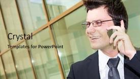  Presentation with potential - Presentation having photo of handsome employer speaking on the phone with potential business partner background and a mint green colored foreground