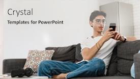  Presentation with mobile home - Slide deck consisting of photo-of-handsome-man-sitting background and a light gray colored foreground