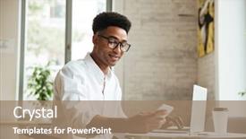  Presentation with photo - Beautiful PPT theme featuring photo of handsome young african backdrop and a coral colored foreground