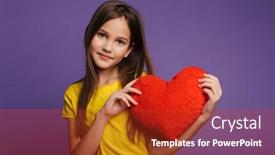  Presentation with purple heart - Colorful presentation theme enhanced with photo-of-happy-beautiful-girl backdrop and a crimson colored foreground