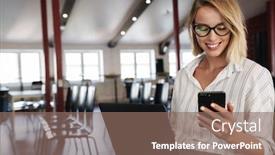  Presentation with photo - Slide deck having photo-of-happy-blonde-woman background and a violet colored foreground