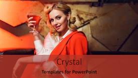  Presentation with trousers - PPT theme featuring photo of happy blonde in red jacket and trousers with cocktail in her hand in nightclub background and a red colored foreground